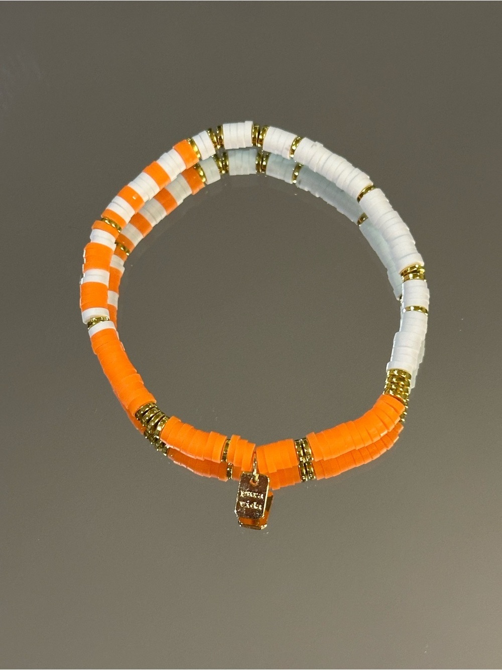 Pura Vida. Orange, White & Gold Beaded Stretch Bracelet
